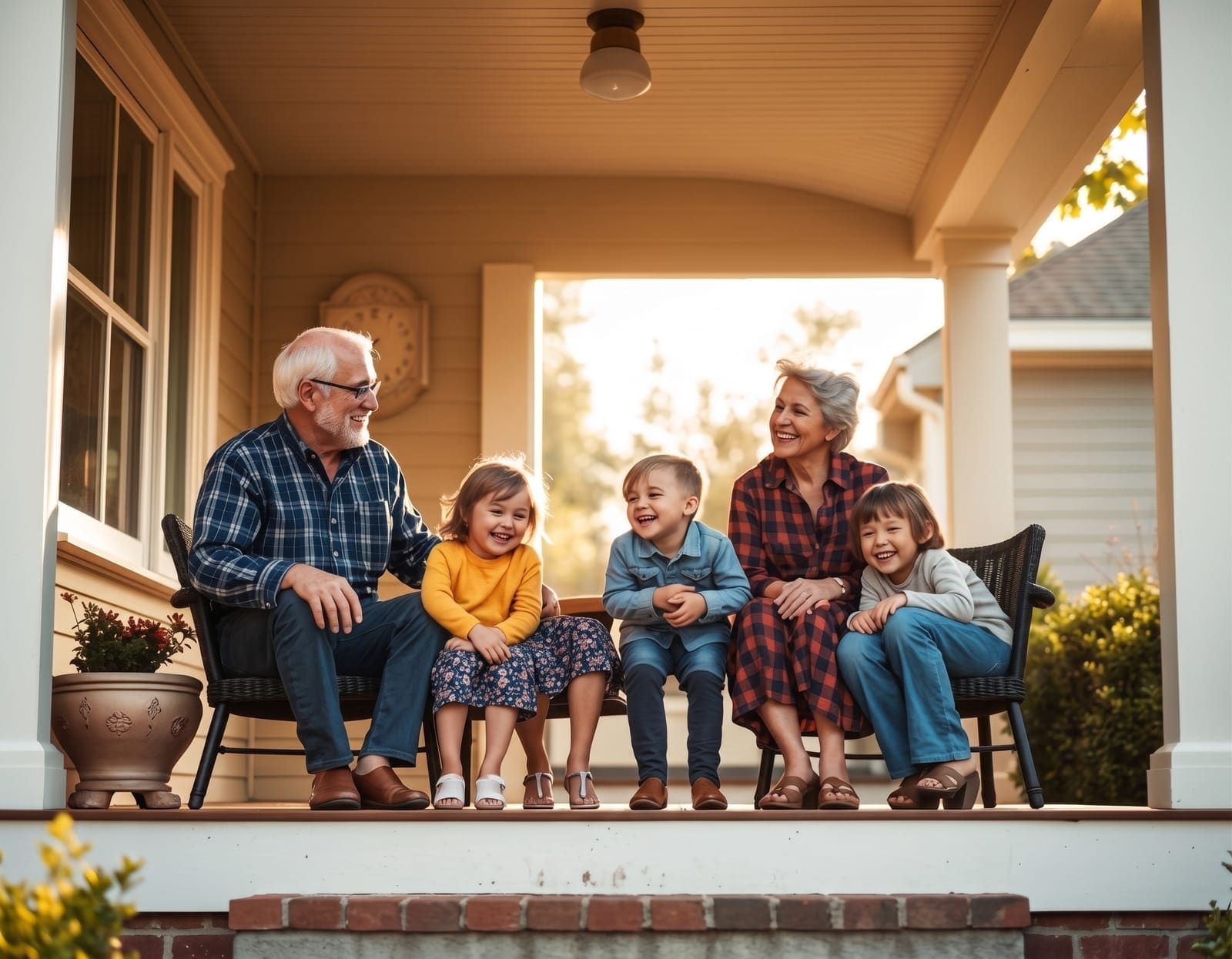 Multi-generational family on their home porch